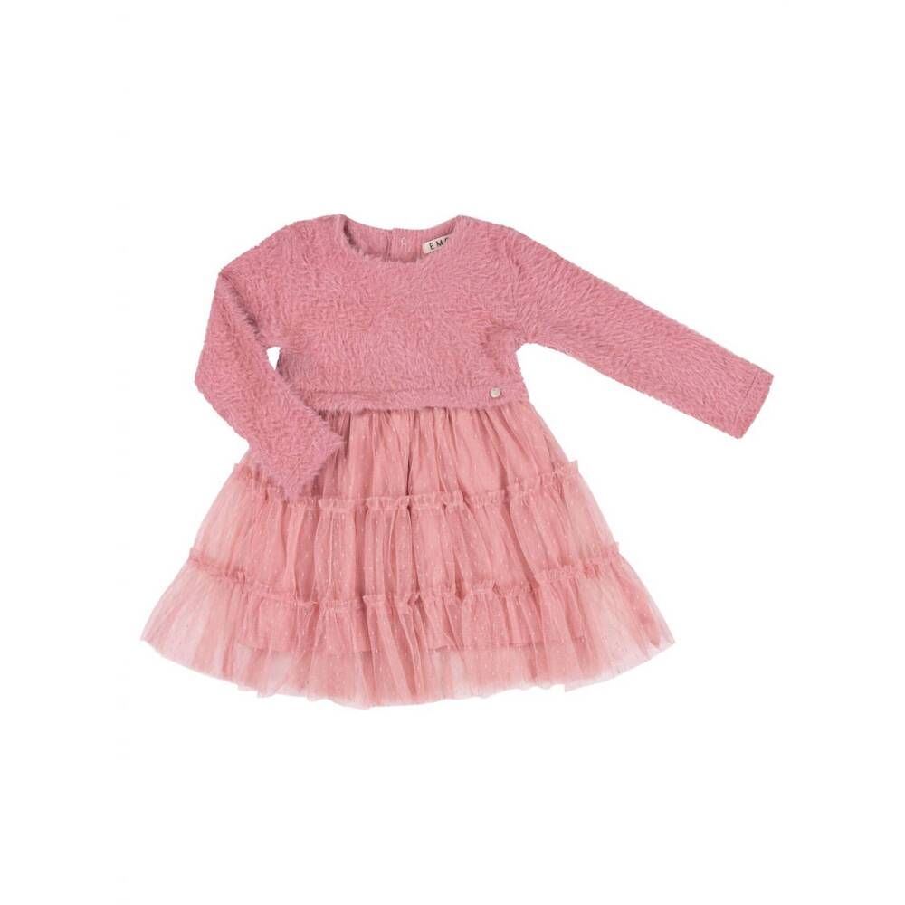 NEW EMC girls mesh and furry knitted dress in pink